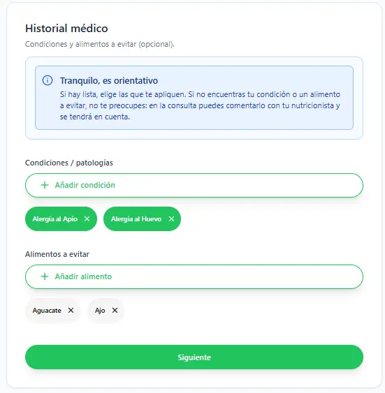Formulario de onboarding automático en tarjeta de fondo